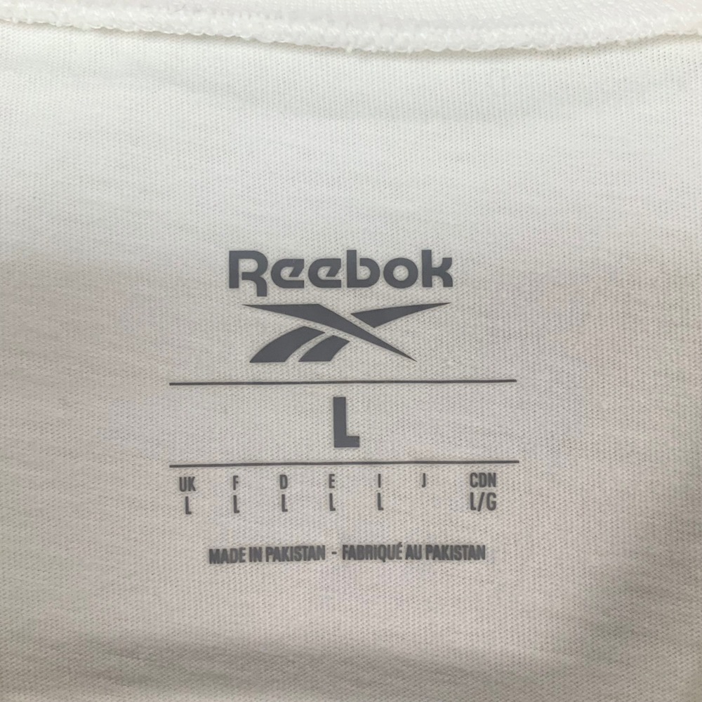Reebok White Crop T-Shirt L Pullover Crew Neck Short Slv Embroidered Logo Pocket - Picture 5 of 6